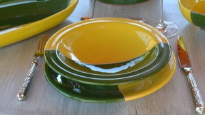 Assiette plate avec tebsi Kerouan jaune et vert